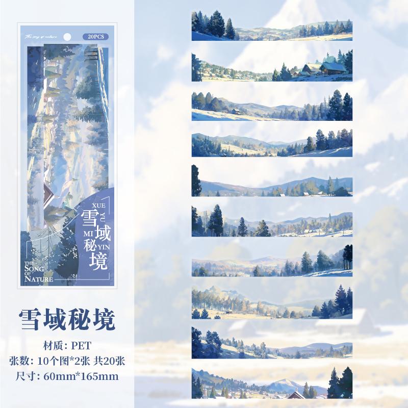 

20pcs Natural Scenery Long Strip Sticker Pack INS Style Scrapbooking Materials Decor Junk Journal Aesthetics Label Sticker