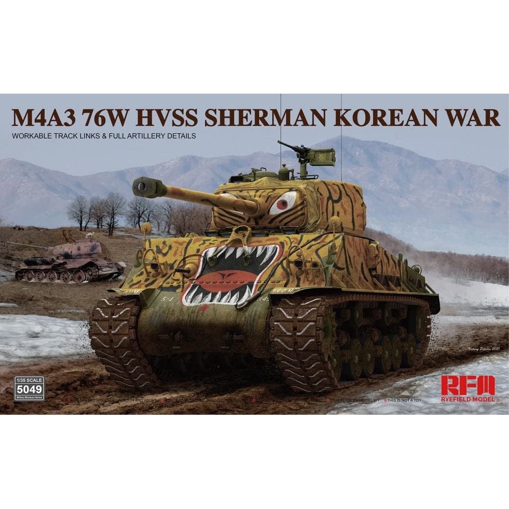 

Ryefield Models Korean War Army M4A3 76W HVSS Sherman Medium Tank Plastic Model Kit RFM5049 1/35 U.S.