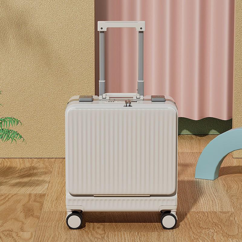 18-calowa aluminiowa walizka podręczna z otwieraniem od przodu, zamkiem szyfrowym i bardzo dużą pojemnością.