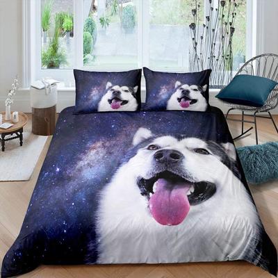 Husky Duvet Cover Puppy Pet Flower Floral Jungle Natural Scenery Cute Animal Bedding Set Polyester Double Queen King Quilt Cover