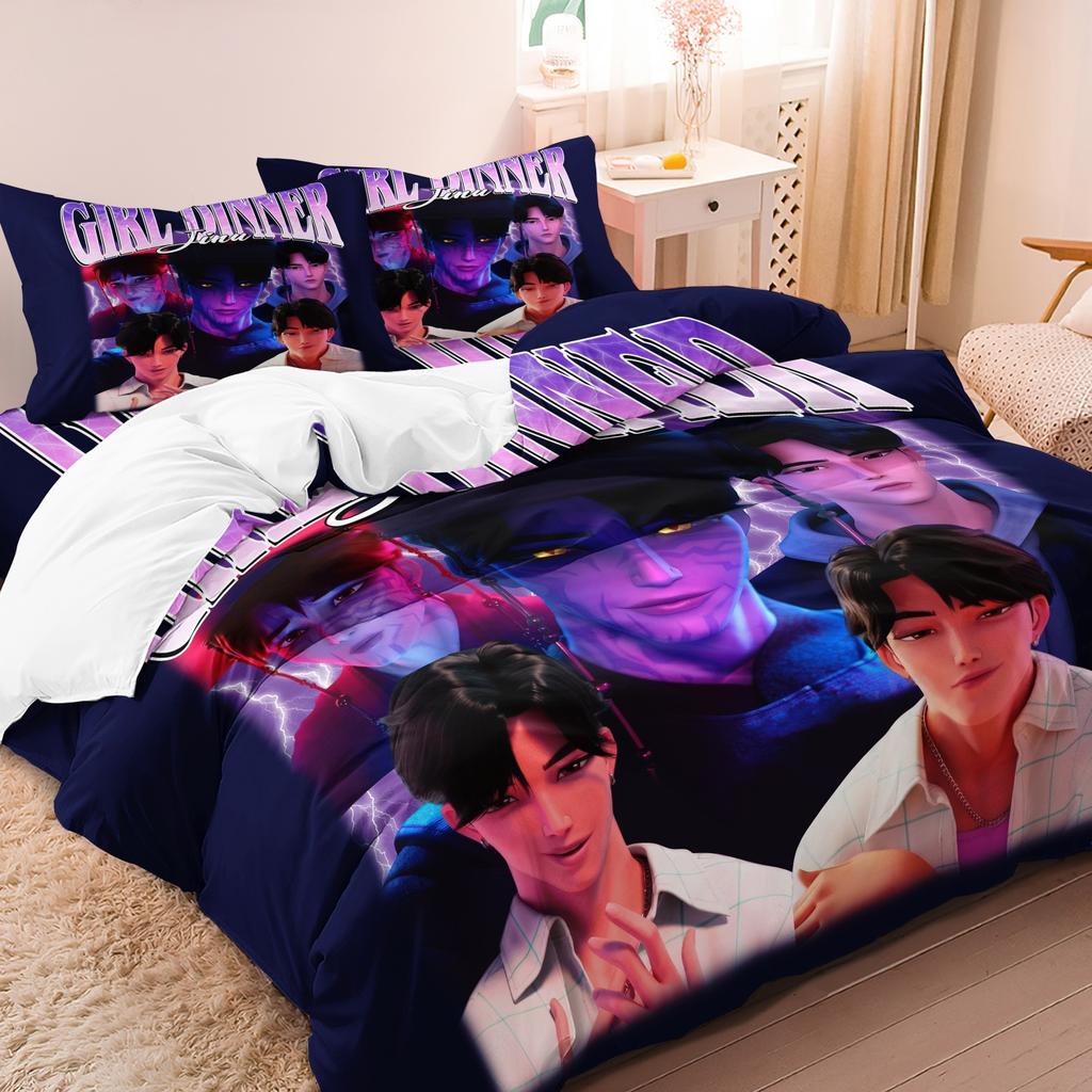K-Pop Bedding Set Demon Hunters Themed Pink or Black Other Side Print Polyester Student Dormitory Duvet Cover Boys Girls Gift