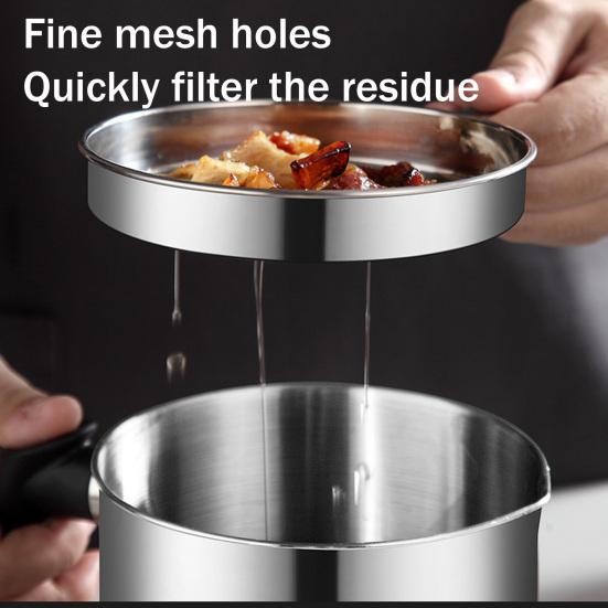 Stainless Steel Oil Can Container with Fine Filter Frying Oil Saver for Straining And Storing Cooking Oil Reuse 1.4L Capacity Rust-Proof Kitchen Oil