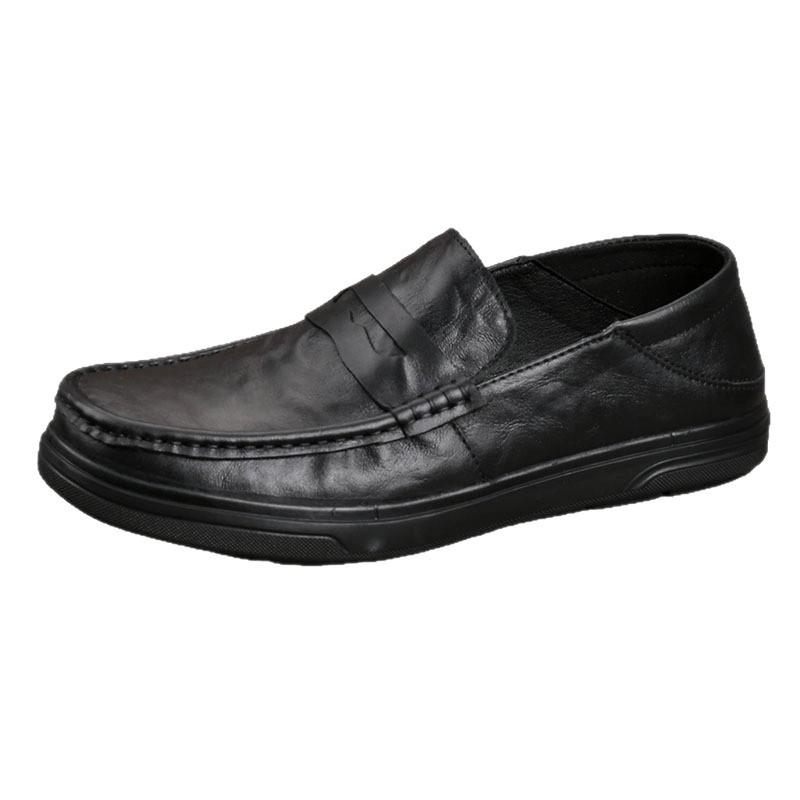 Men's Genuine Leather Casual Loafers - Versatile, Shock-Absorbing, Wear-Resistant, Soft Thick Sole Slip-ons for Driving and Business.