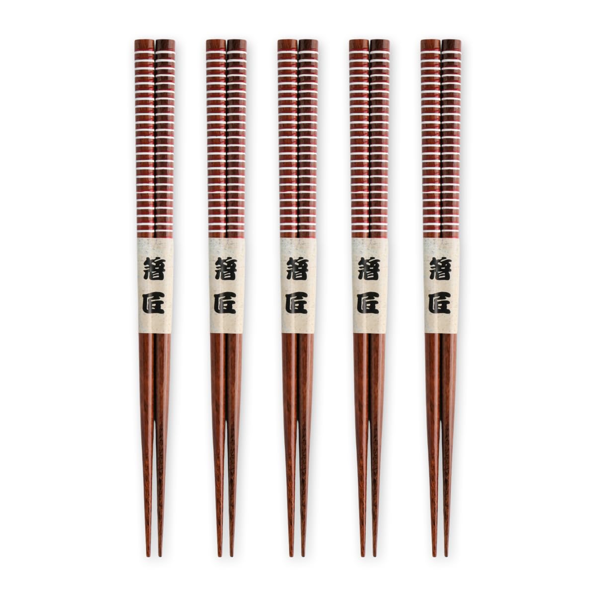 

Wooden Red and White Set of Current Model J-kitchens Chopsticks, Stripes, 5, 23cm,