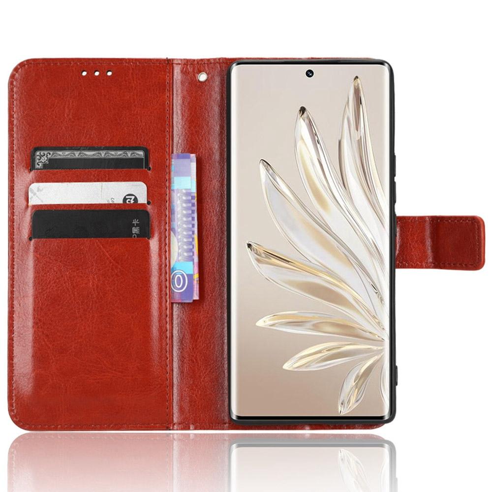 

For Honor 70 5G Crazy Horse Texture Full Protection PU Leather Case Phone Stand Wallet Cover Brown