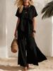 Women's Summer New Fashion Casual Irregular Short Sleeve Top Wide Leg Pants Set