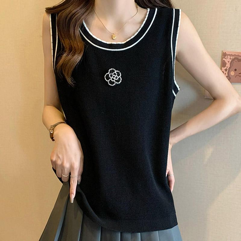 Canottiere Donna 2025 Estate Senza Maniche Girocollo Bianco Nero Lavorate a Maglia Floreali Canottiere Canotte Donna Top JJ240