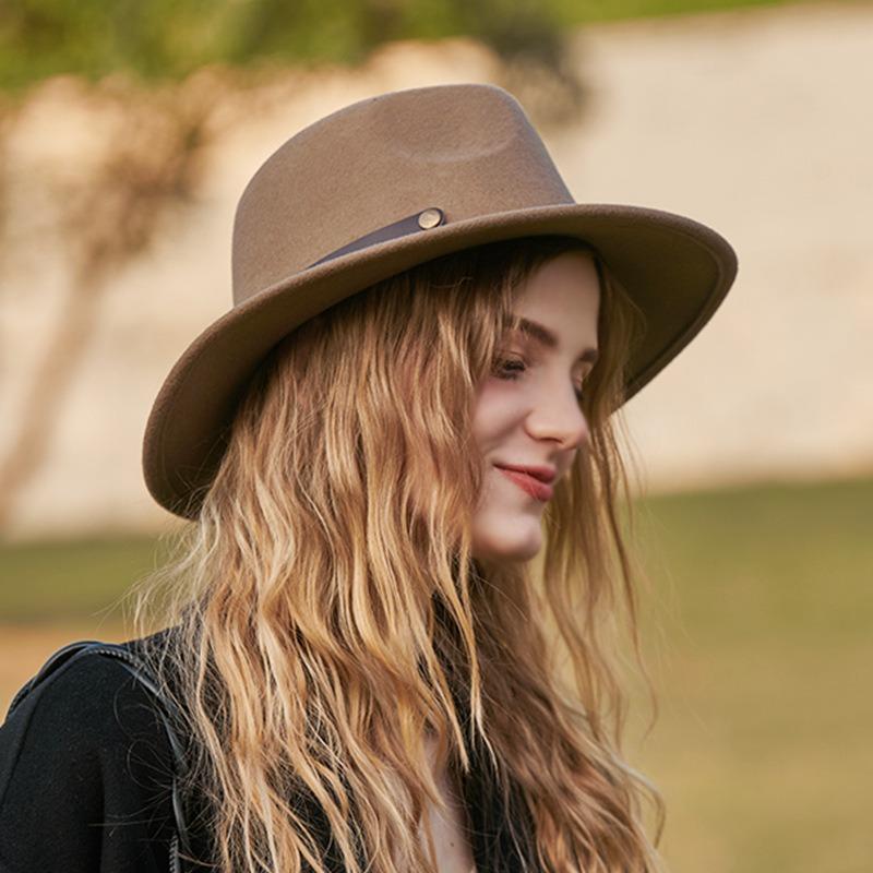 British jazz top hat, men's and women's black belt buckle felt hat, gender-free trend versatile sweet and cool big eaves hat
