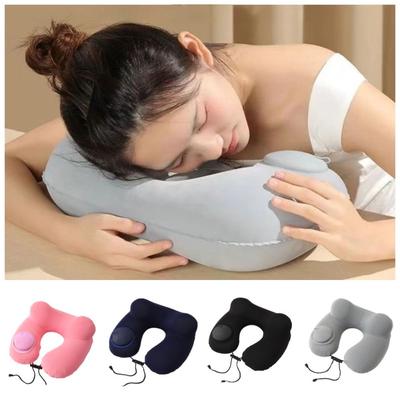Inflatable U-Shaped Travel Pillow Ice Silk Hand Pressing Press To Inflate Pillow Portable Comfortable Sleeping