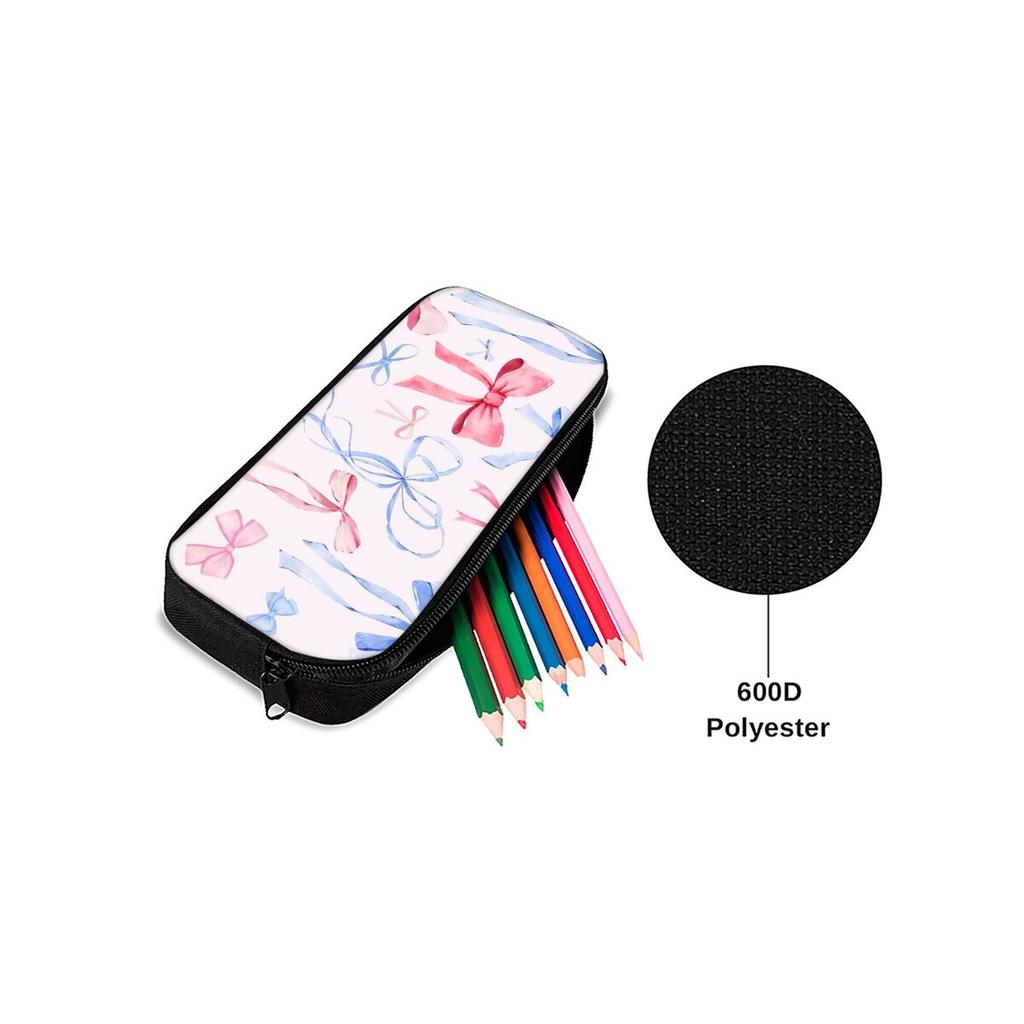 Bow Print Single Layered Pencil Case for Boy/Girls Best Gift Cartoon School Supplies Pencil Pouch for Children
