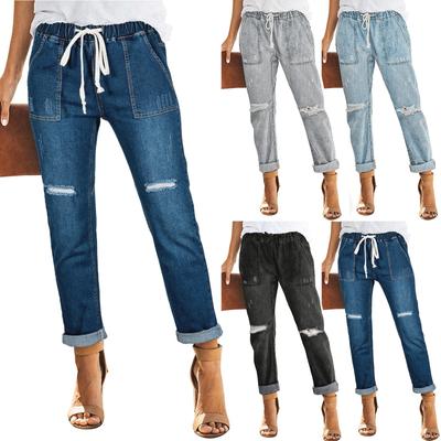 Damen Lockerer Und Lässiger Trend Zerrissene Lässige Mode Straight Leg Jeans