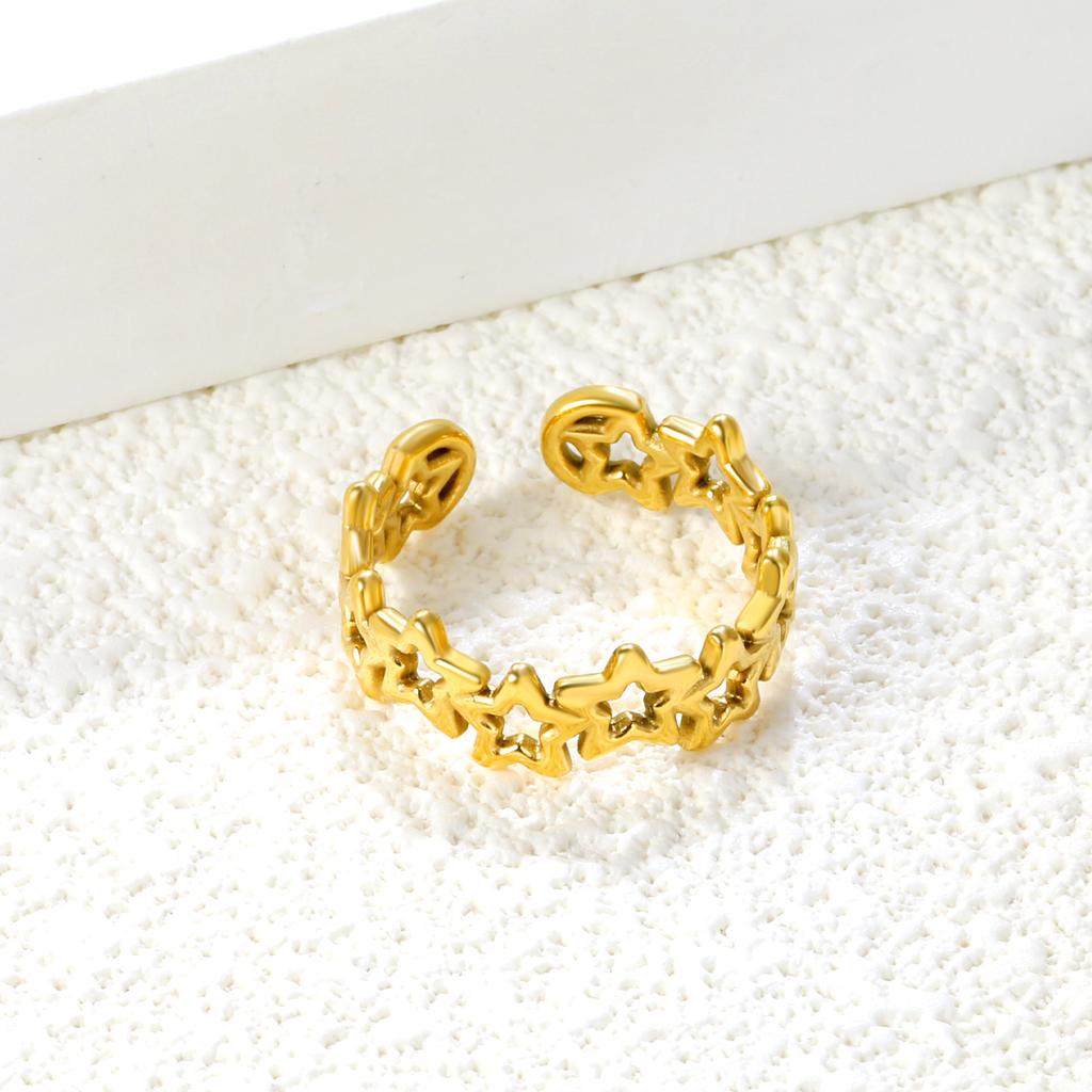 Fashion Hollow Geometric Adjustable Open Ring High-End Gold Tone Ring