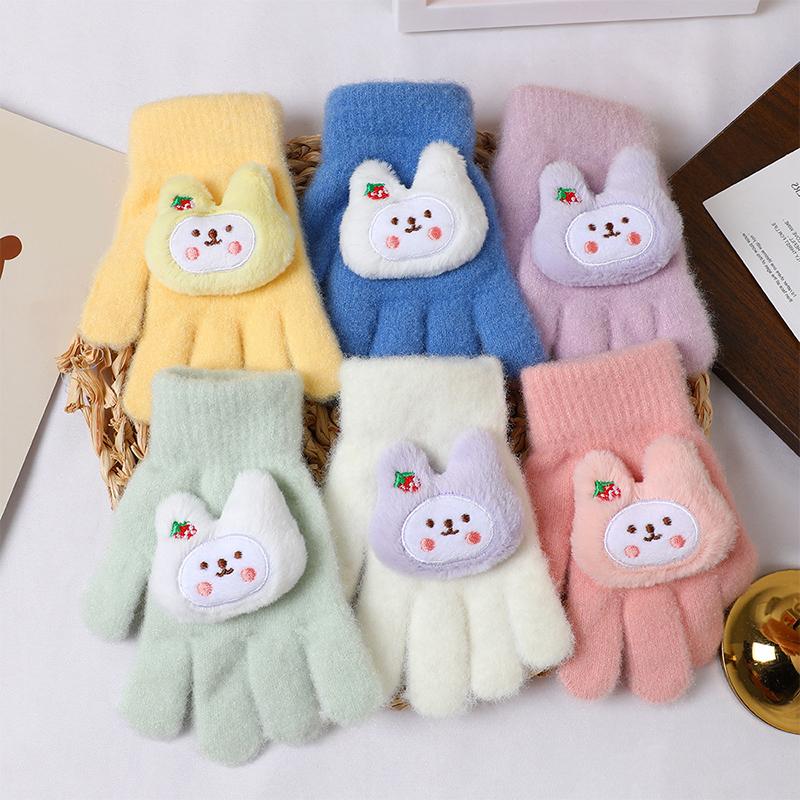 Παιδικά Χαριτωμένα Κινούμενα Σχέδια Γάντια Φράουλα Κουνέλι Φθινόπωρο και Χειμώνας Ζεστά Γάντια Ανθεκτικά στο Κρύο και τον Άνεμο Πλεκτά Γάντια