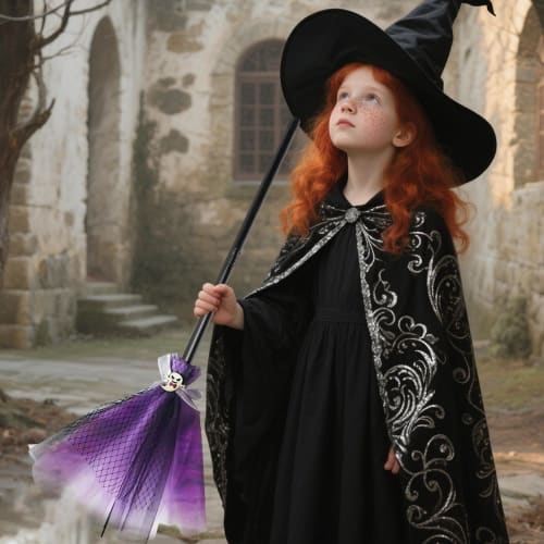 Kezvmhy Kids' Halloween Witch Broom, Witch Costume Toy Broom for Girls | Perfect for Seasonal Events, Pretend Play, Preschool Recitals, and Birthday P
