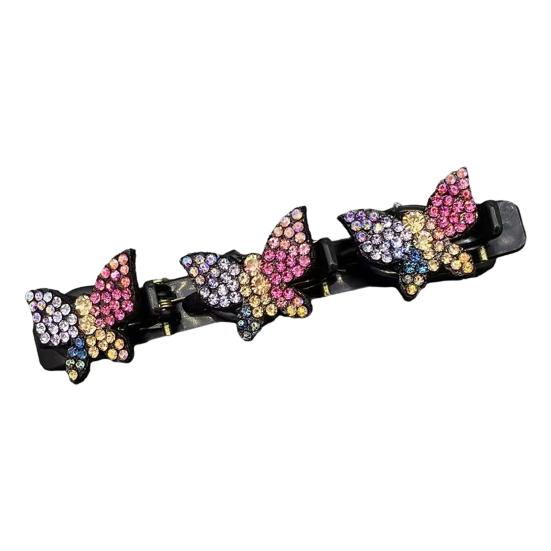Women Hair Pin Sparkling Rhinestone Braided Hair Clip with Butterfly Decoration Vintage Style Hair Accessories