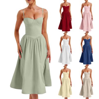 Women's Summer Sexy A-hem Mid-length Dress Slim Waist Suspender Skirt For Women