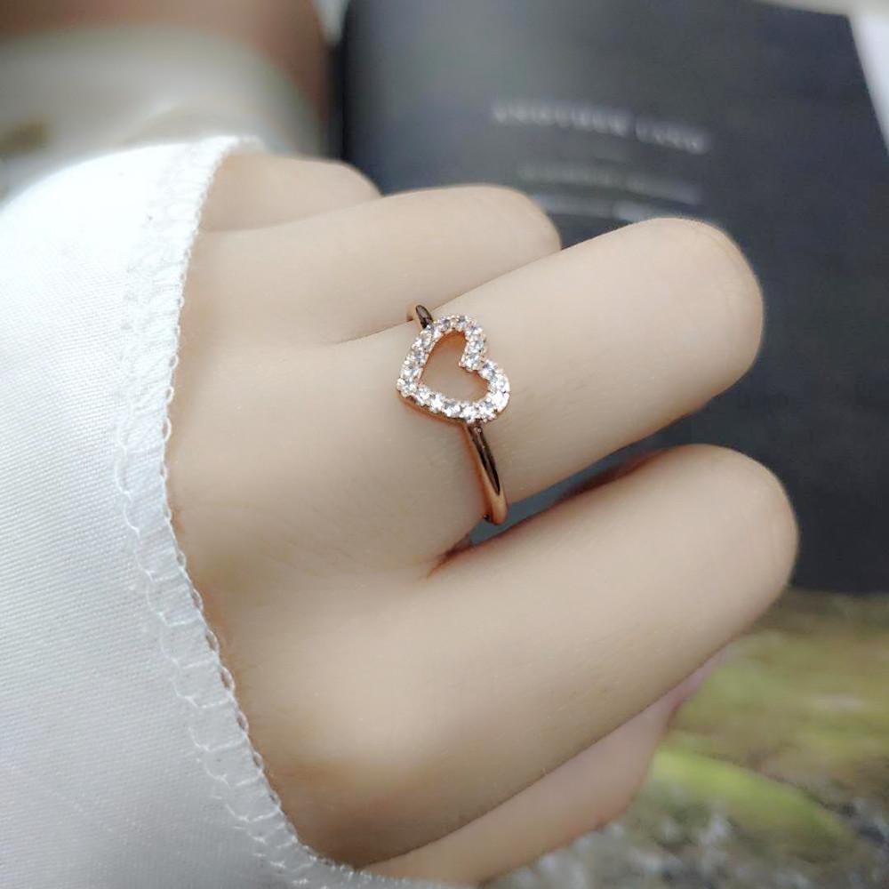 Double Fair Heart Rings For Women Female Rose Gold Color Zircon Party Daily Female Women's Midi Rings Fashion Jewelry R916