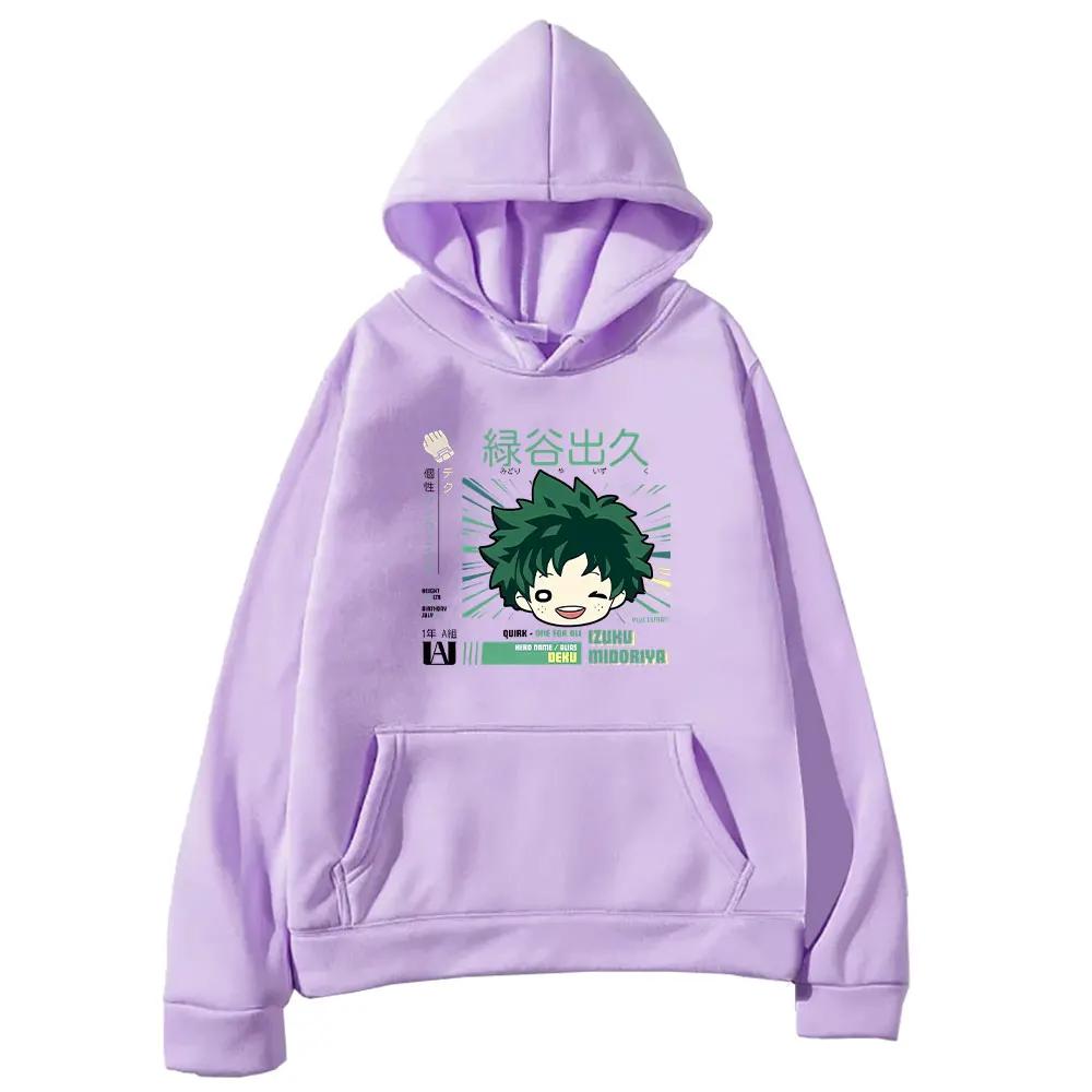 

Midoriya Izuku Toga My Hero Academia Толстовки Одяг Жінки Чоловіки Світшоти з принтами з мультфільмами Зручний вуличний одяг великого розміру S фіолетовий