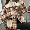 Trendy Plaid Wool Coat for Women - Large Lapel, Layered, Thickened, Perfect for Autumn & Winter