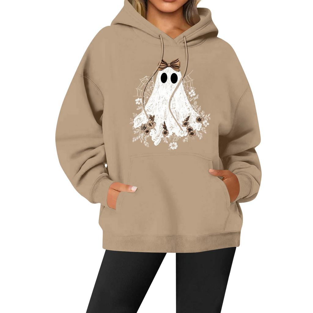 Women's Casual Fashion Solid Color Rugby Print Long Sleeve Hooded Sweatshirt Top