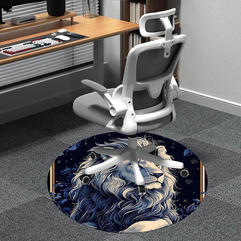 1PC Lion Night Office Round Area Rug,  Mat Suitable ForOffice, Under Office Chairs Bedroom Living Room Home Decor, Room Deco
