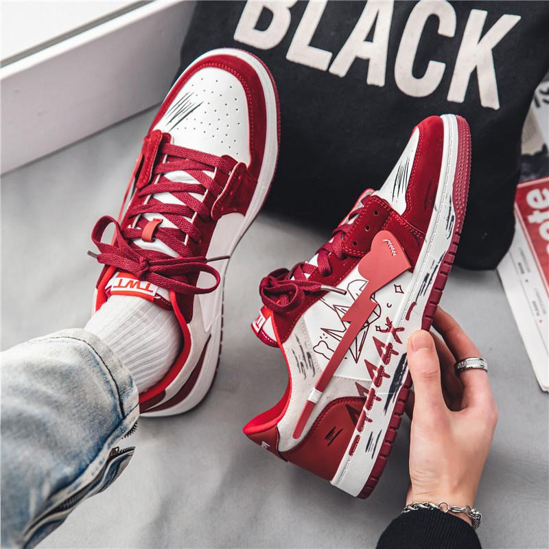 Fashion 2024 Spring Summer Trendy Red Men Casual Sneakers Lace-up Men's Designer Shoes Lightweight Male Flat Shoes Zapatillas Hombre
