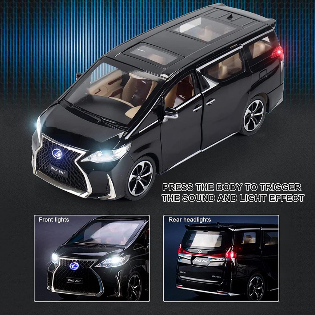 1/24 Scale Lexus LM300 Alloy Model Car, Pull Back Metal Collectible Toy Car with Light and Sound Toy Vehicle Door Can Be Opened
