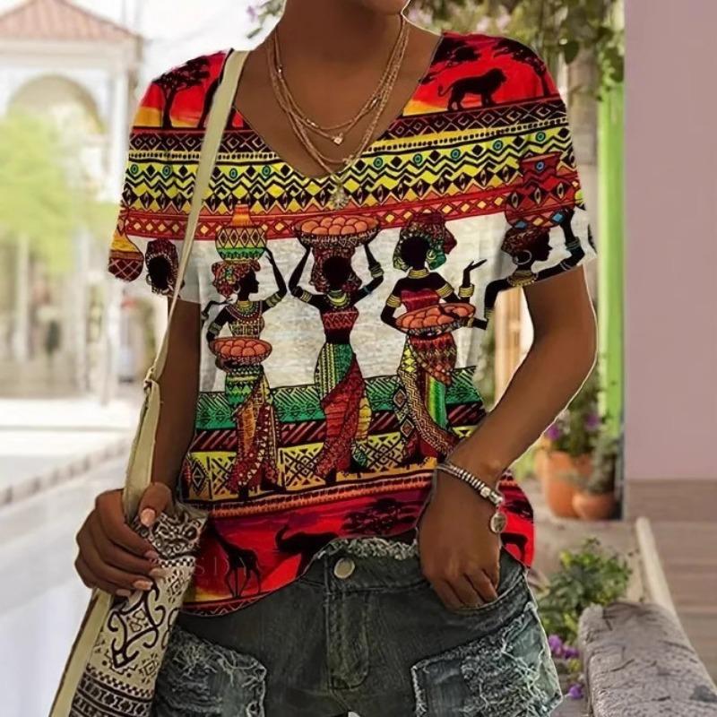 Fashionable Trendy Casual High-quality Retro Style Short Sleeved V-neck T-shirt