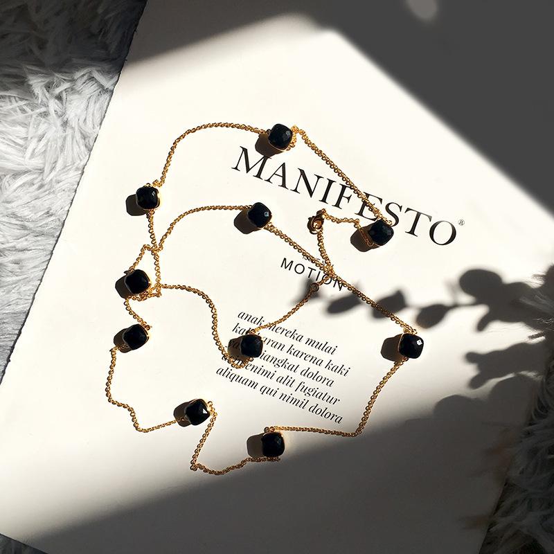 Fashion Beaded Necklaces Long Sweater Chain Necklace Faceted Colorful Candy Fruit Sugar Pendant Crystal Necklace Stainless Steel