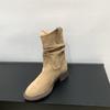 Thick-soled V-mouth thin medium boots women's shoes 2025 spring and autumn single boots western cowboy pile short boots Martin boots