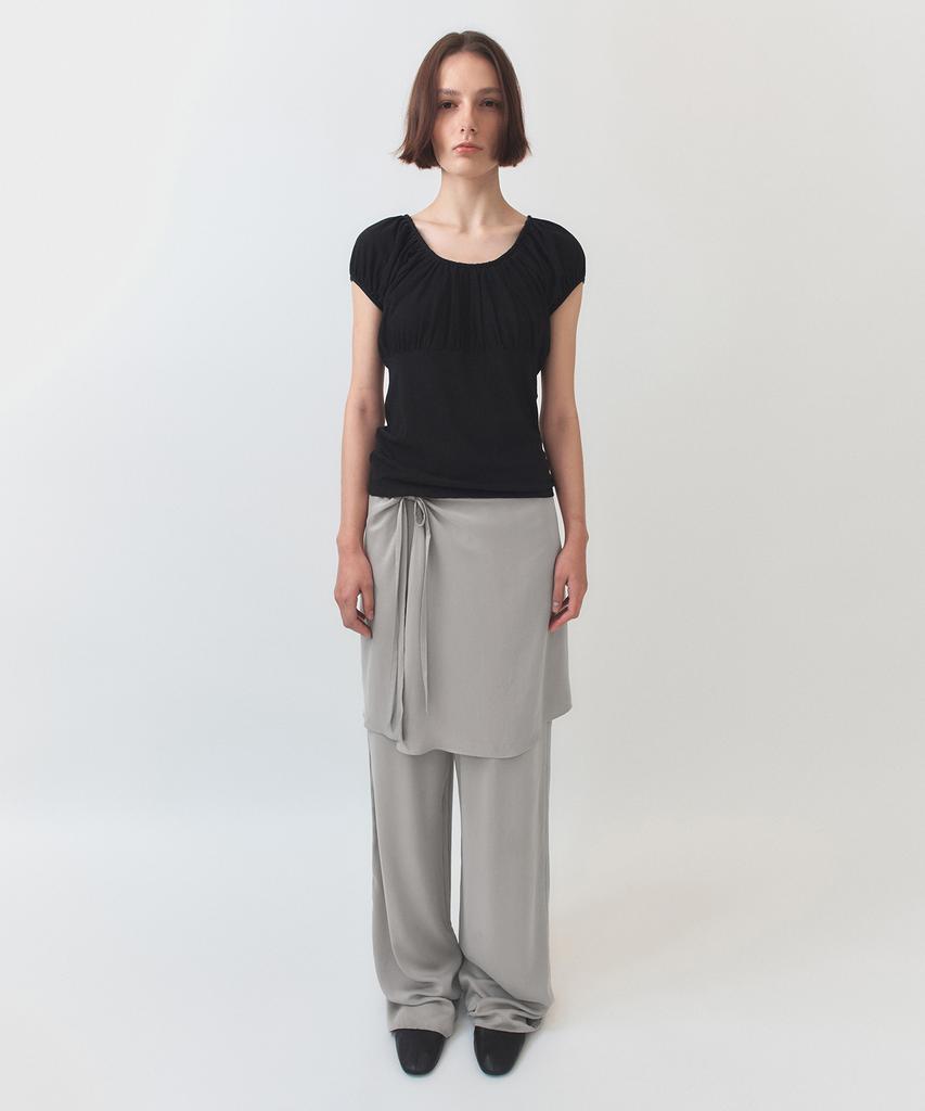 Simeteuligpeosenteu Shirring Cap Sleeve Top / Black