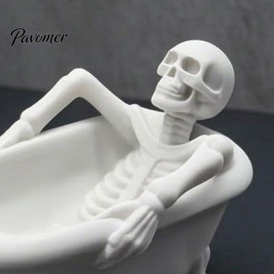 3D Printed Bone Ornament Realistic Bathtub Skeleton Statue, Funny Scary Prank Toy for Desk Haunted Trick Toys House Decor, Spooky Mini Skull