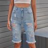 2026 Summer European & American Women's Ripped Denim Shorts - Fashionable, Versatile Slimming Jeans