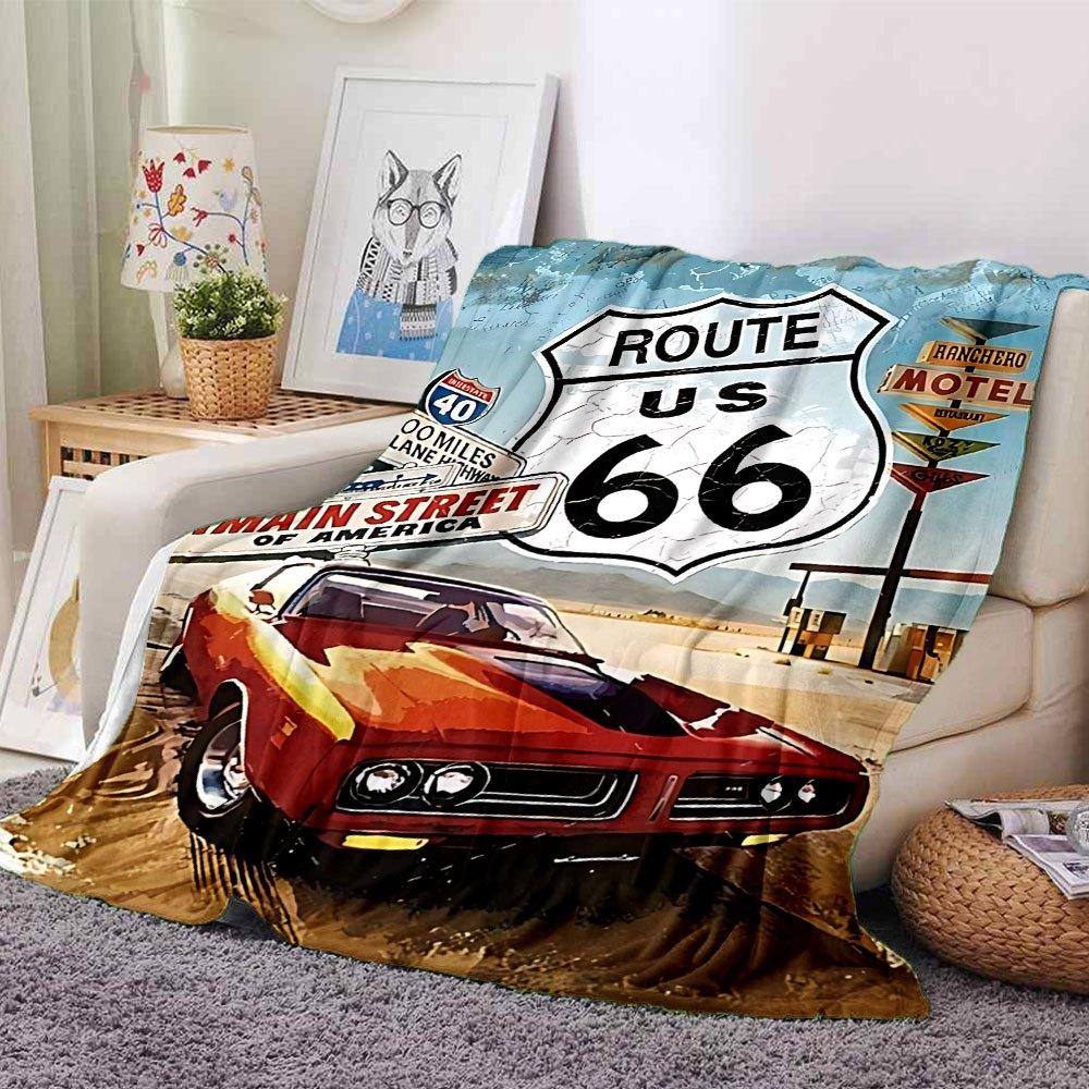 1 stuks Route 66 4 Deken Zacht Warm Plaid voor Huis, Kantoor, Reizen Alle Seizoenen Gezellige Beddengoed Cadeau, Gezellig Kantoor Accessoire