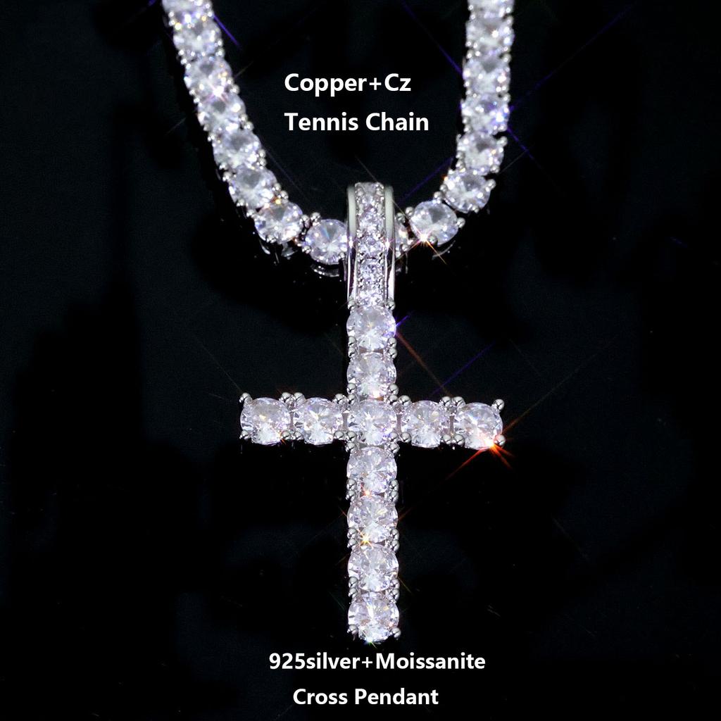 Fine Jewelry Moissanite Cross Pendant 925 Sterling Silver Hip Hop Shiny VVS Diamond Charm Necklace for Men No Fade
