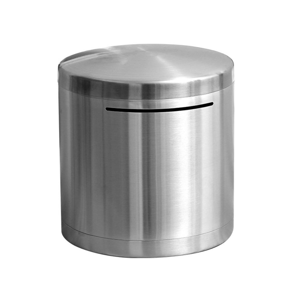 

Stainless Steel Saving Money Box Cylindrical Type Coin Storage Box Picture Box Adult Saving S