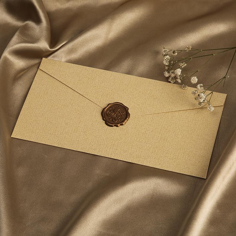 Linen Envelope Letter Paper Set No. 5: Western Retro Love Letter & Wedding Invitation Stationery with Handwritten Sealing Wax.