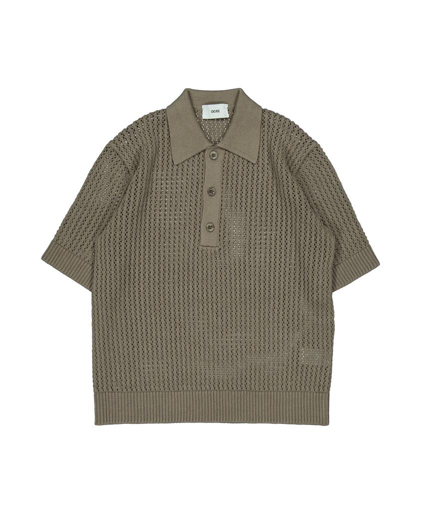 Digeule Rope Short Sleeve Cotton Knit 3 Colors (Navy, Olive, Oatmeal)