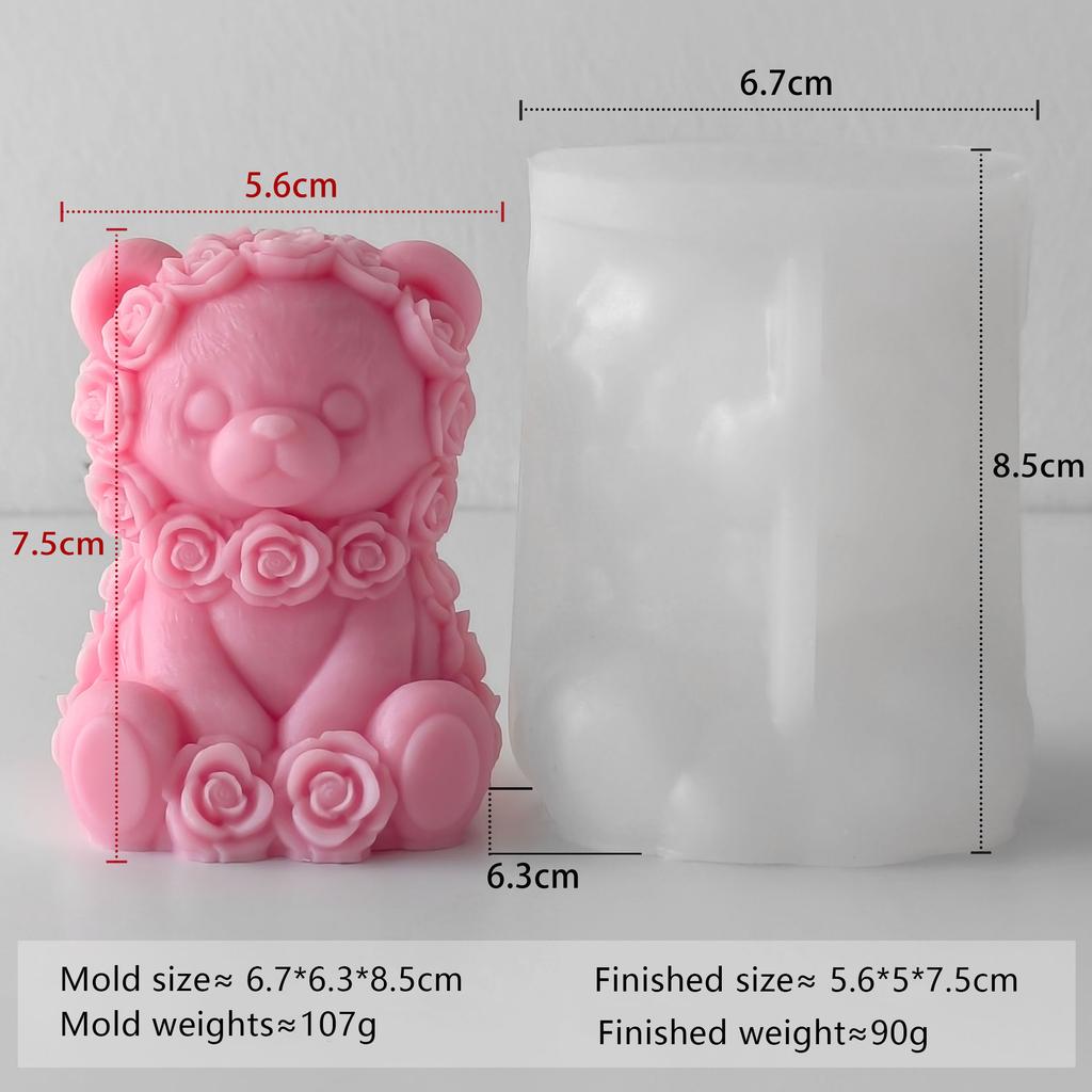Rose Bear Silicone Mold Valentine Candle Wax Mold DIY Aromatherapy Plaster Diffuser Stone Craft Gift