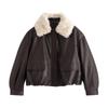 Chuyu Damen Winter Jacke mit Kragen aus Kunstfell und PU-Leder