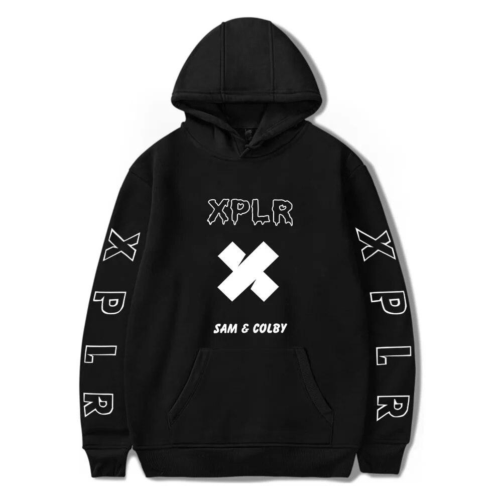 Mikina s kapucí XPLR s potiskem Mikiny s kapucí Sam And Colby Mikiny Muži Ženy Mikina s kapucí Neformální mikina Sam And Colby Pulovr Fleecová mikina