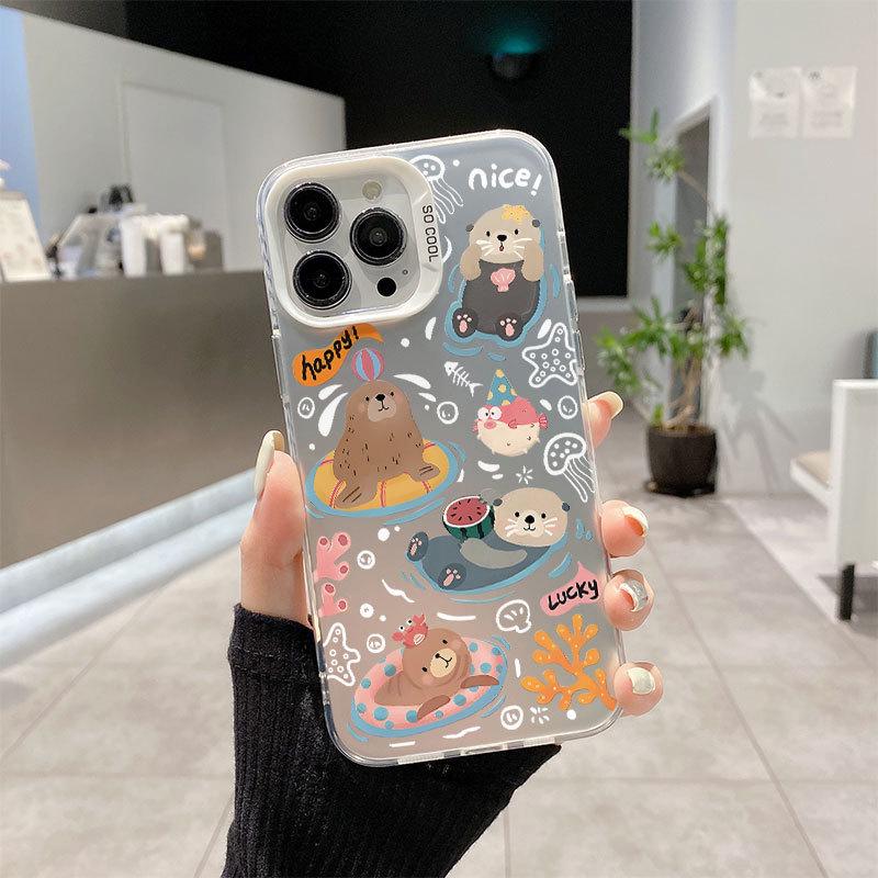 

Серебристый мультяшный чехол для телефона с животными для iPhone 12-15 Pro Max iPhone 15 Plus