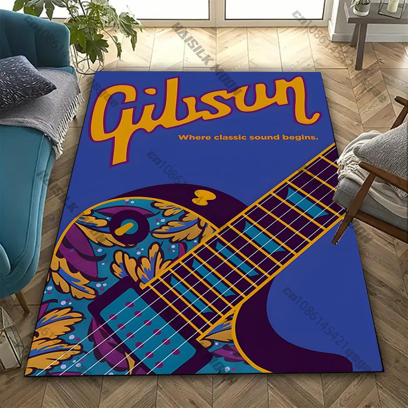 17Stili Tappeto con Stampa Pattern Chitarra G-Gibs0n per Soggiorni Camera da Letto, Divano, Lavabile in Lavatrice Tappetino Regali per Amanti della Musica