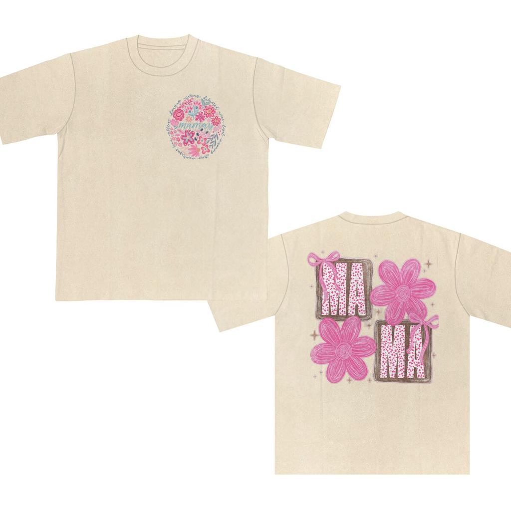 Floral Mama Print Tshirts For Women Summer Short Sleeve Round Collar Tee Shirt Creative Design Graphic Tops Gifts Tees For Mom