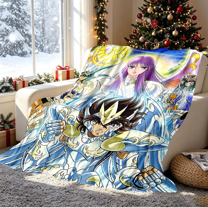 Saint Seiya Pattern Blanket for Home Decoration, Bed, Sofa, Car Travel, Camping, Suitable for All Seasons, Birthday Christmas Gift