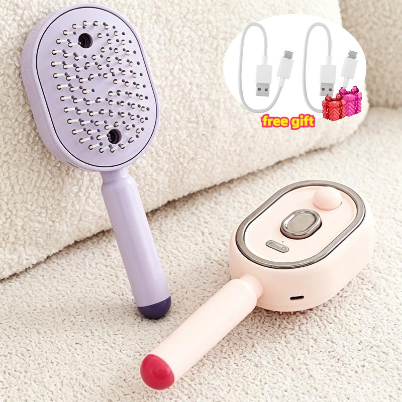 Spazzola Massaggiante Pettine 3 in 1 a Spruzzo d'Aria Elettrica Auto-Pulente Vapore Olio Essenziale Ricaricabile Spruzzatore Pettini Massaggianti per Cuoio Capelluto