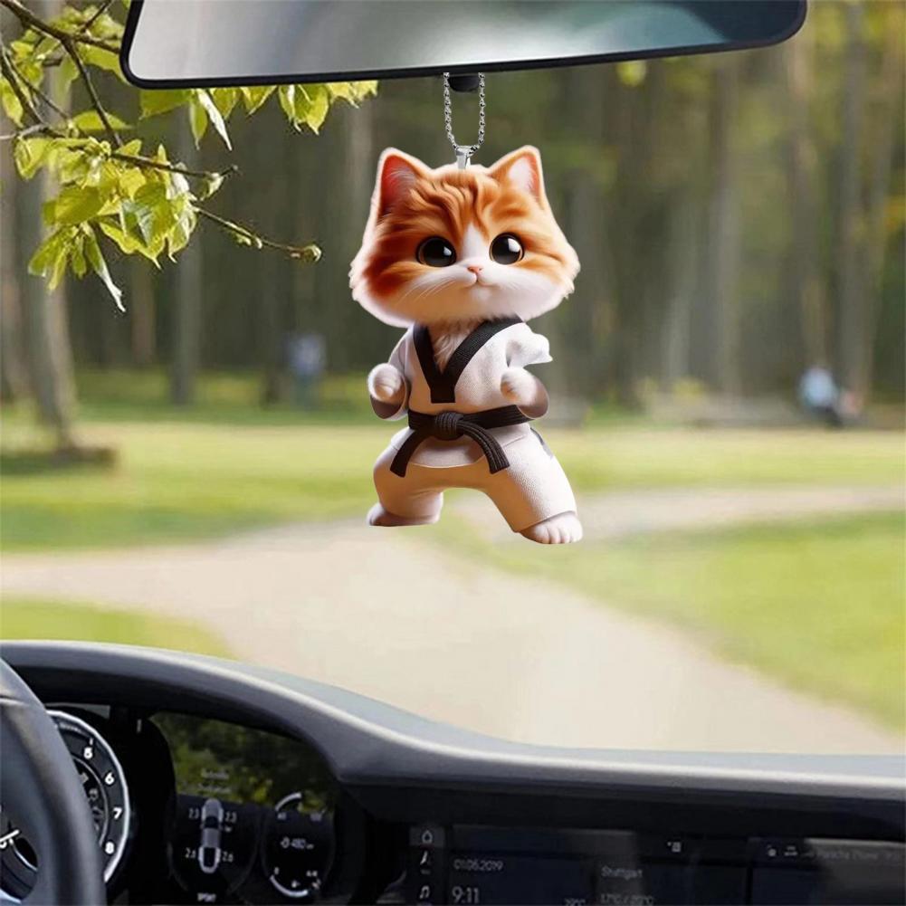 Kung Fu Cat Hanging Decoration Home Indoor Christmas Tree Car Rearview Mirror 2D Flat Acrylic Kitten Hanging Ornament Ca… More