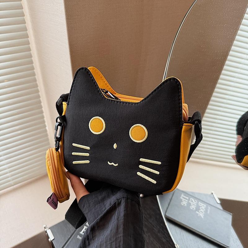 Sweet girly style small bag women's new fashionable cute kitten bag contrasting color small square bag messenger bag