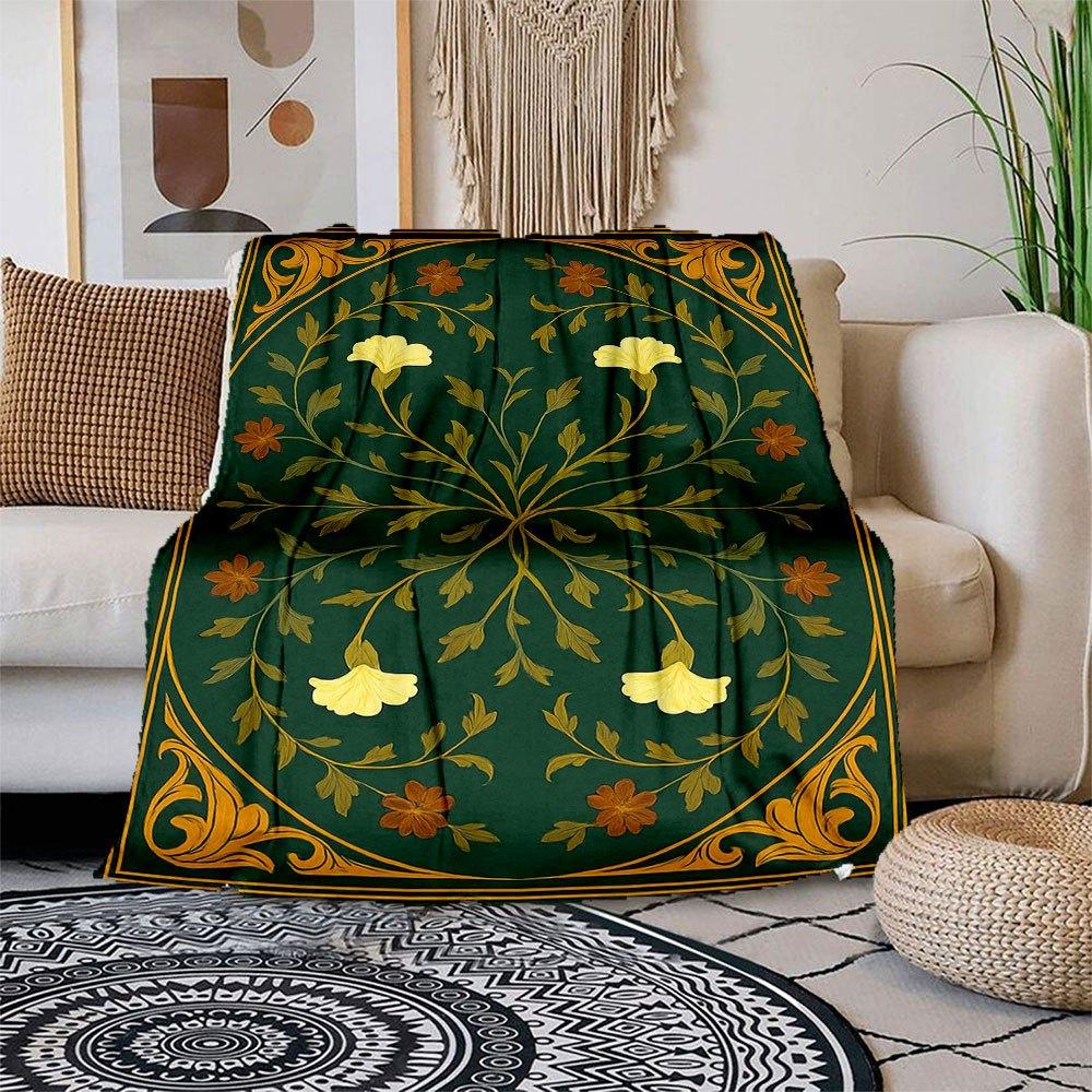 

Vintage Floral Patterned Rug - Classic Design for Home Decor Blanket Flannel Throw Blanket for Sofa, Bed, Travel, Camping, Office, Couch, C 150x180cm