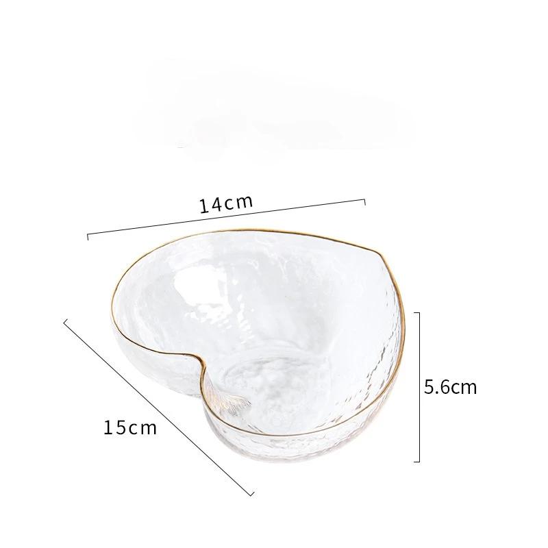 Creative Glass Heart-Shaped Bowl - Golden Edge Salad & Noodle Bowl, Crystal Breakfast Tableware with Decorative Design